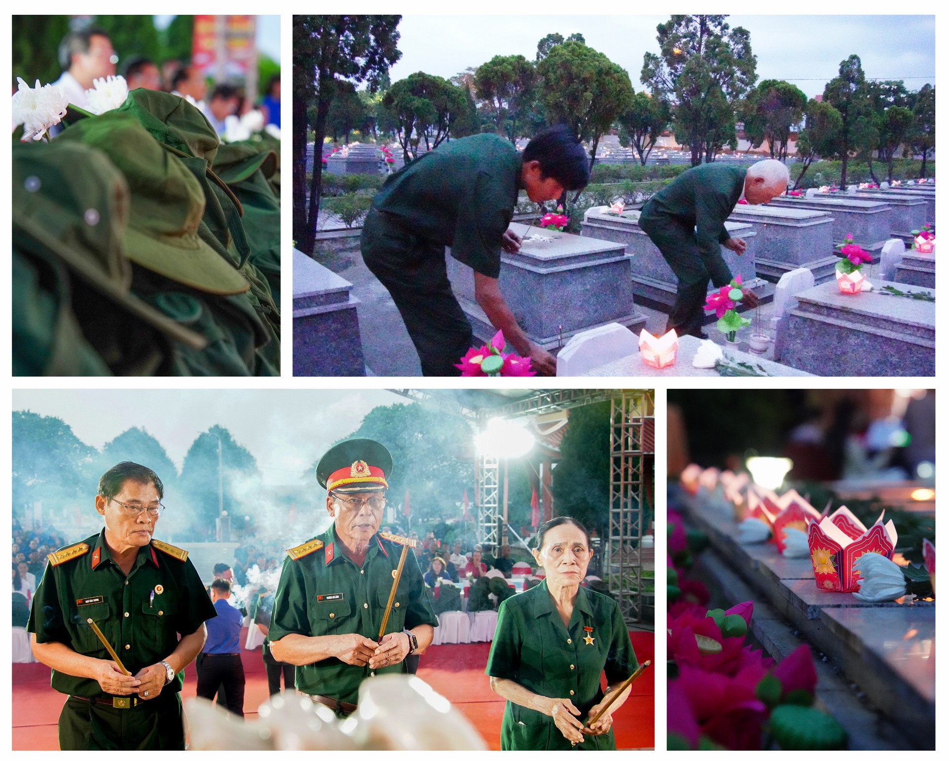 Cựu chiến binh thắp hương, đặt hoa sen tại các phần mộ liệt sĩ nhân Ngày Thương binh - Liệt sĩ 27/7